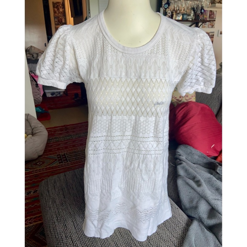 Anthropologie, RicRac, Sht-slv White Long Stretchy Top, Sz S